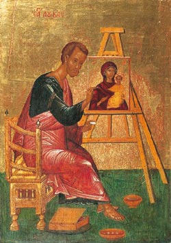 Lukas malt die Gottesmutter, griechisch (Kreta), Anfang 15. Jahrhundert